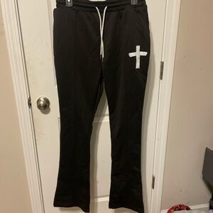 Black Drawstring Pants with White Cross